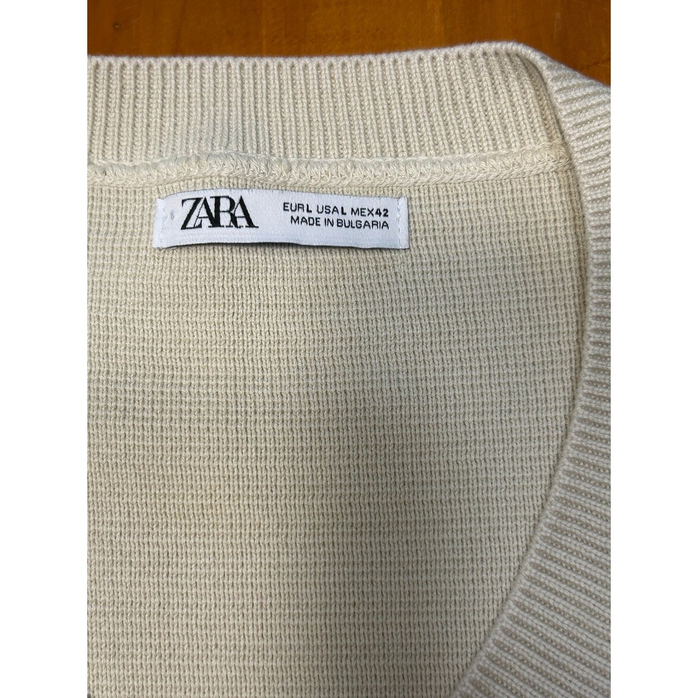 Zara Old Money Preppy Mens Knit Sweater Vest V-Neck Sleeveless Cream Beige Clean - Picture 4 of 9